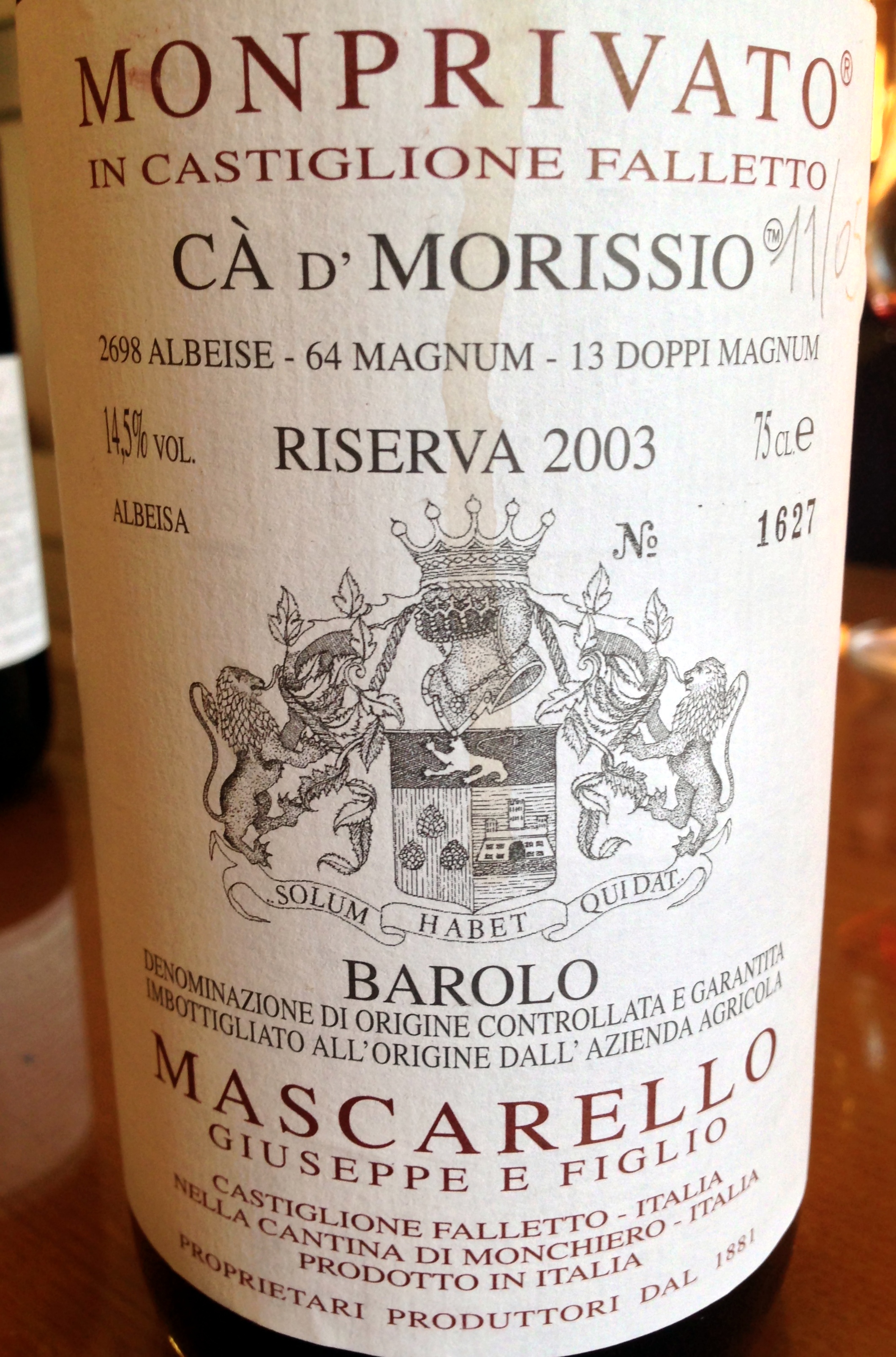 Giuseppe Mascarello Barolo Riserva Ca’ d’Morissio 2003