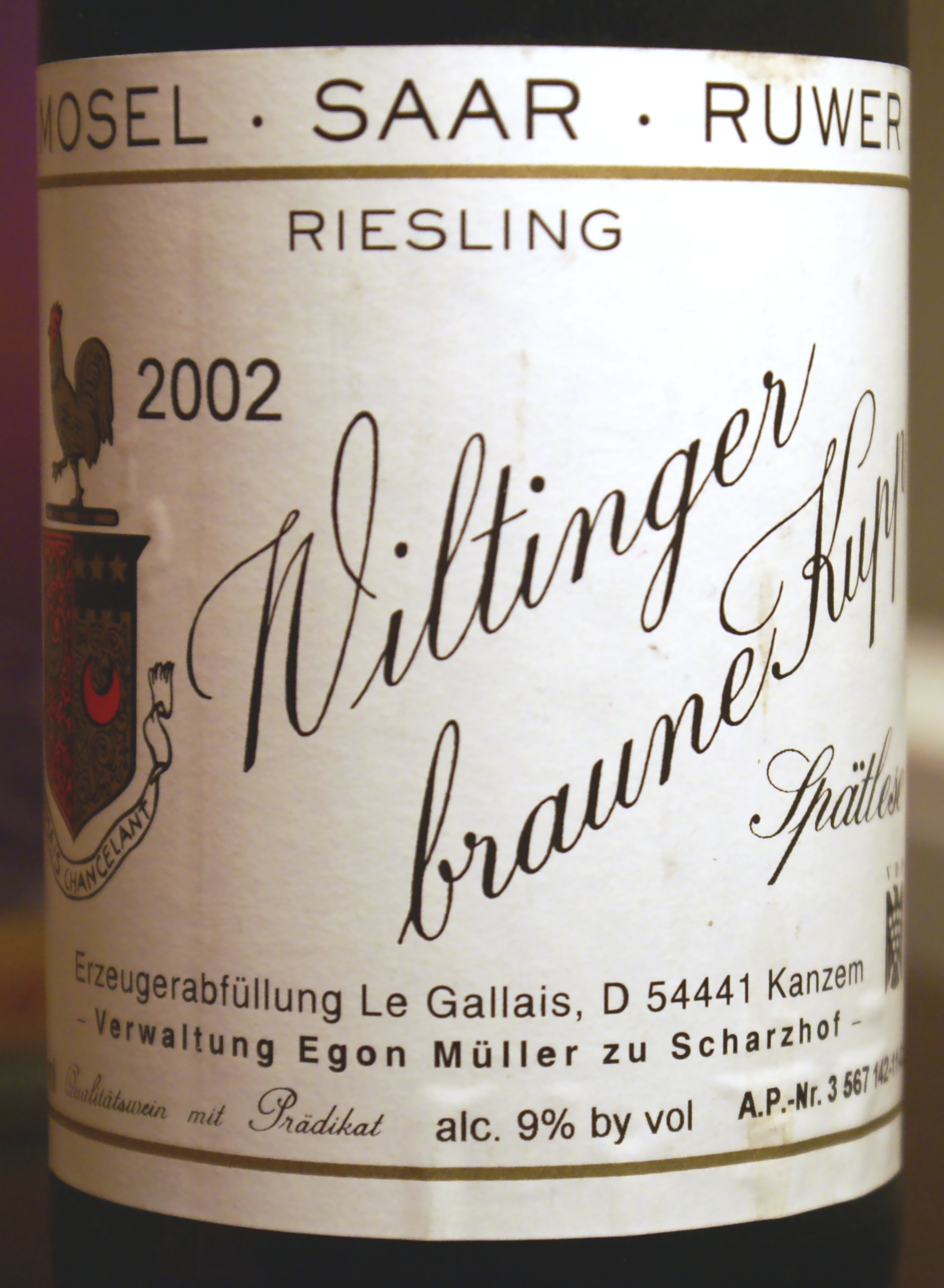 Le Gallais Riesling Wiltinger Braune Kupp Spätlese 2002