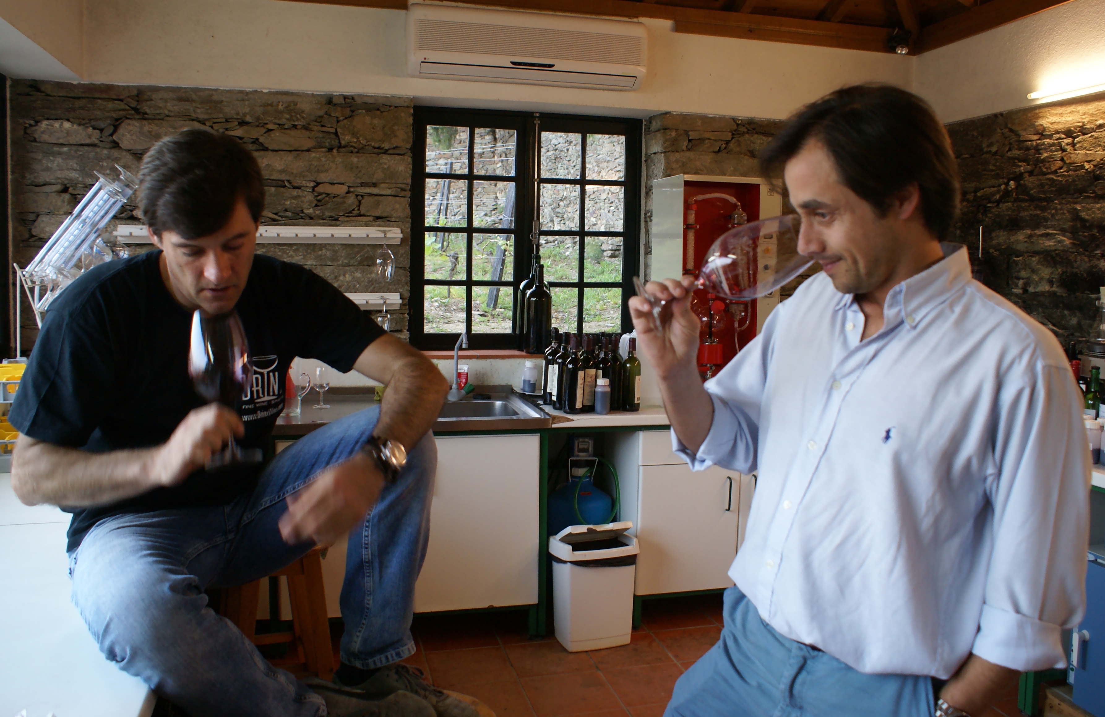 Miguel Roquette & Manuel Lobo at Quinta do Crasto lab tasting.