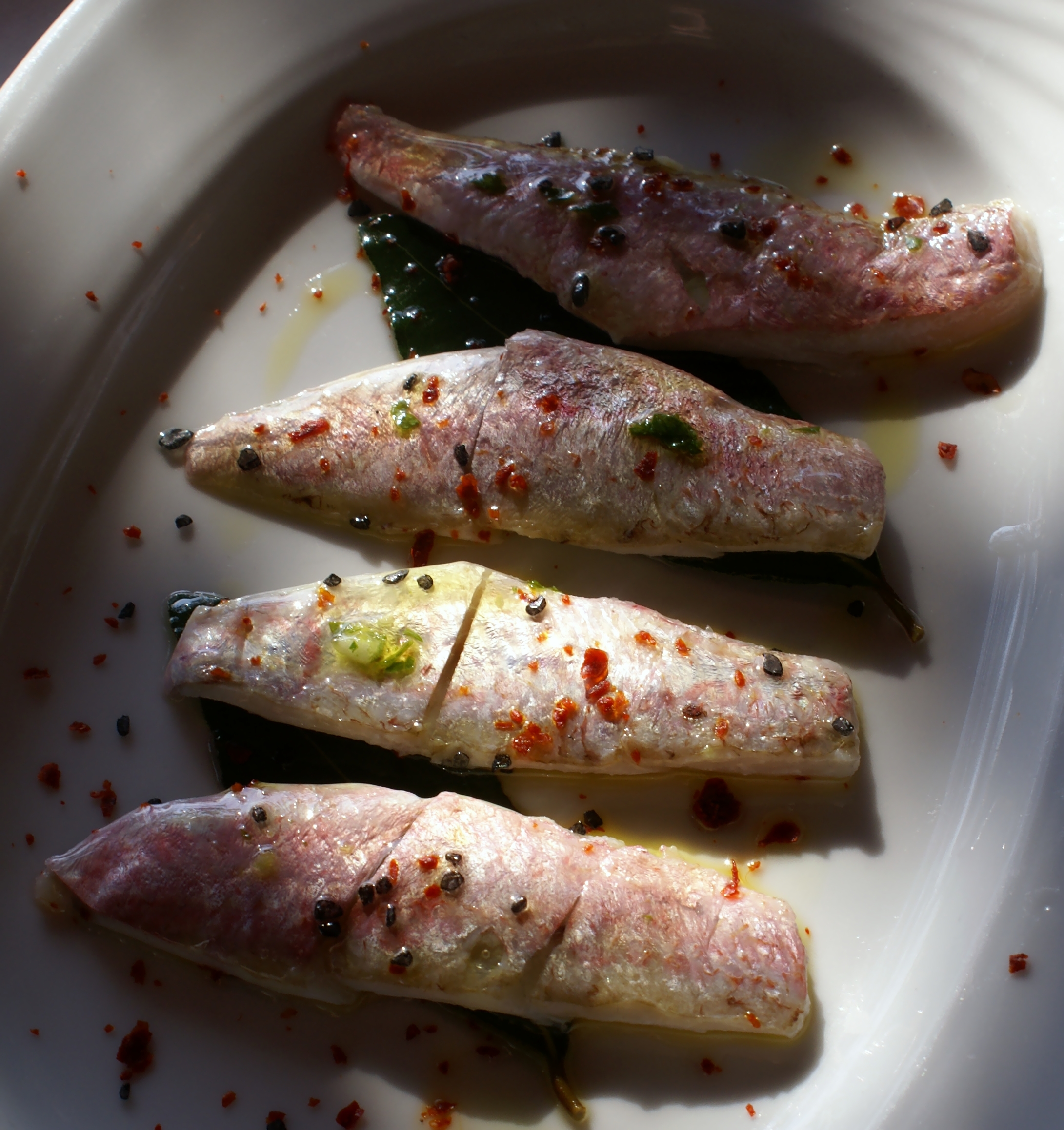 Raw red mullet at Batelina restaurant Istria